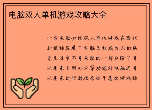 电脑双人单机游戏攻略大全